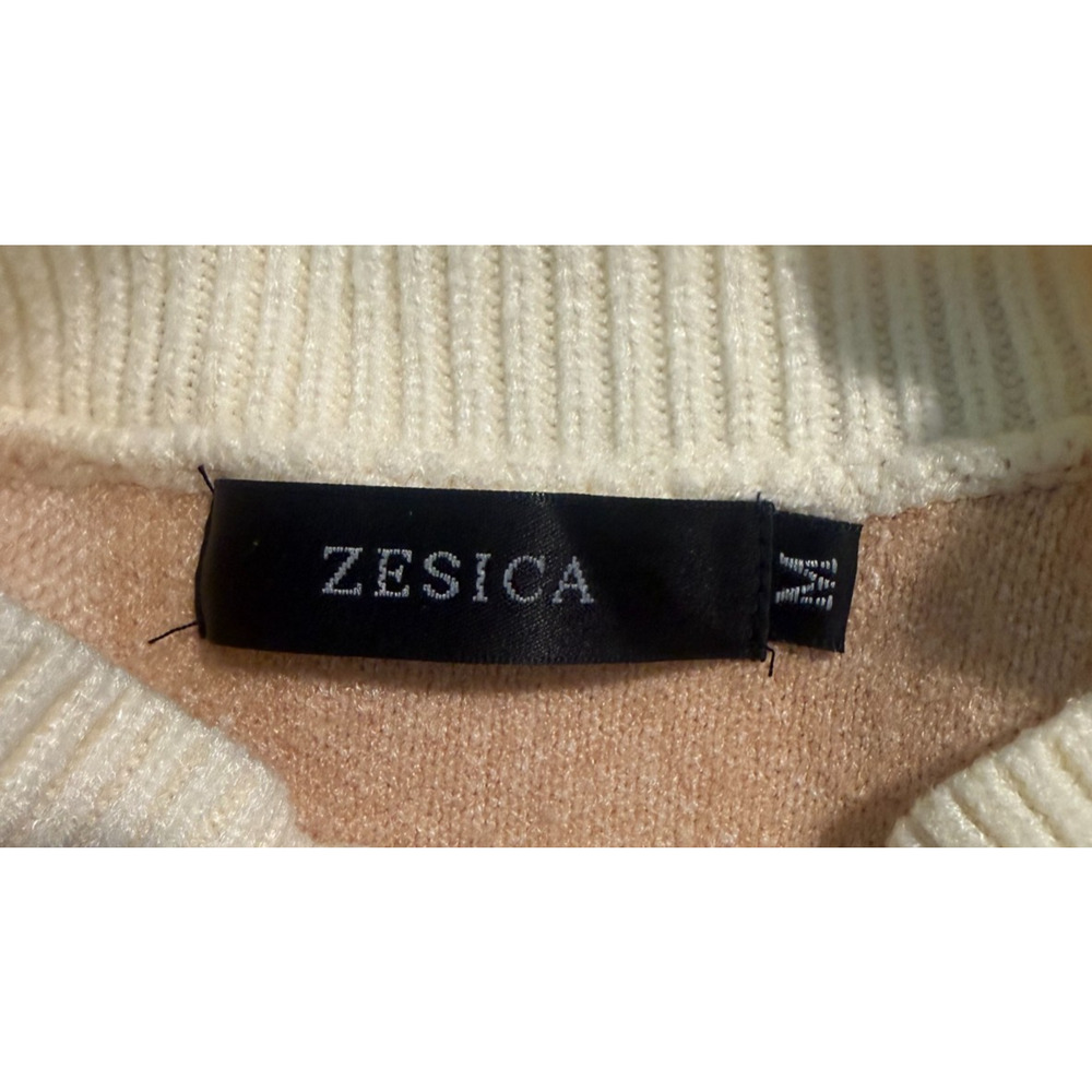 Tan White Colorblock Checkerboard Crewneck Pullover Academia Preppy Mock Neck M - Picture 6 of 8